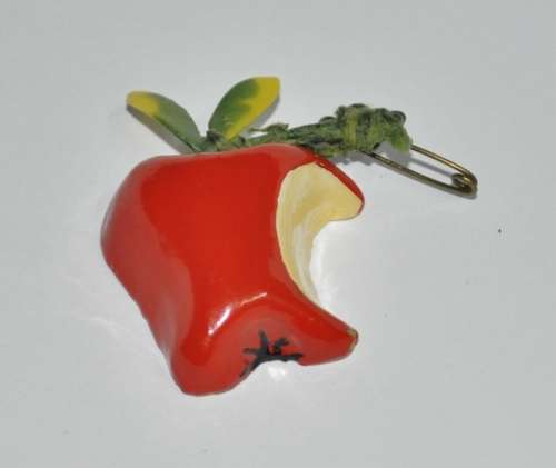 Vintage Red lacqueRed Bitten Apple Pin