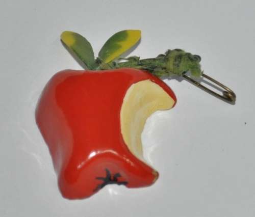 Vintage Red lacqueRed Bitten Apple Pin