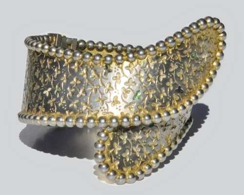Vintage Gold tone and Enamel Sculptural Geometric Collar Necklace and Clamper Cuff Bracelet Set