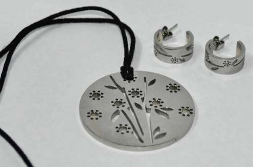Authentic Swatch Stainless Steel Medallion Pendant Necklace and Earrings Set