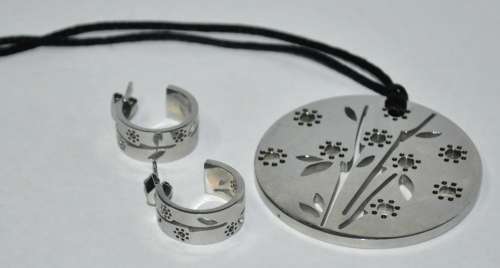 Authentic Swatch Stainless Steel Medallion Pendant Necklace and Earrings Set