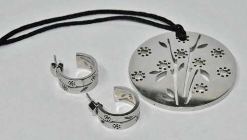 Authentic Swatch Stainless Steel Medallion Pendant Necklace and Earrings Set