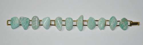 Vintage Gold Tone Light Green Amazonite Semi-precious Stone Bracelet c1960