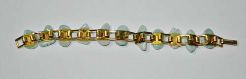 Vintage Gold Tone Light Green Amazonite Semi-precious Stone Bracelet c1960