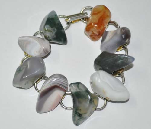 Vintage Gold Tone Tumbled Agate Semi-precious Stone Bracelet c1960