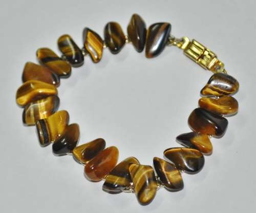 Vintage Gold Tone Tumbled Tigereye Semi-precious Stone Bracelet c1960
