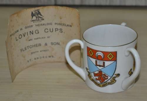 W.H Goss Crested China Loving Cup St, Andrews, Scotland including History of The Loving Cup Card
