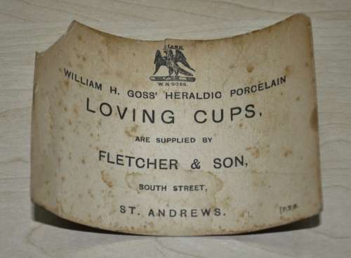 W.H Goss Crested China Loving Cup St, Andrews, Scotland including History of The Loving Cup Card