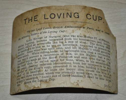 W.H Goss Crested China Loving Cup St, Andrews, Scotland including History of The Loving Cup Card