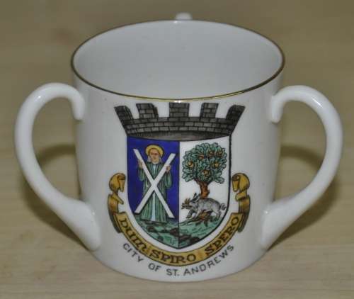 W.H Goss Crested China Loving Cup St, Andrews, Scotland including History of The Loving Cup Card