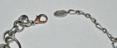 Vintage Chunky Silver Tone, Topaz Coloured Faceted Crystal, and Quartz Charm Bracelet signed D+H