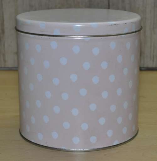 Vintage Pink General Storage Tin with White Polka Dots