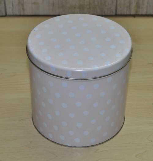Vintage Pink General Storage Tin with White Polka Dots