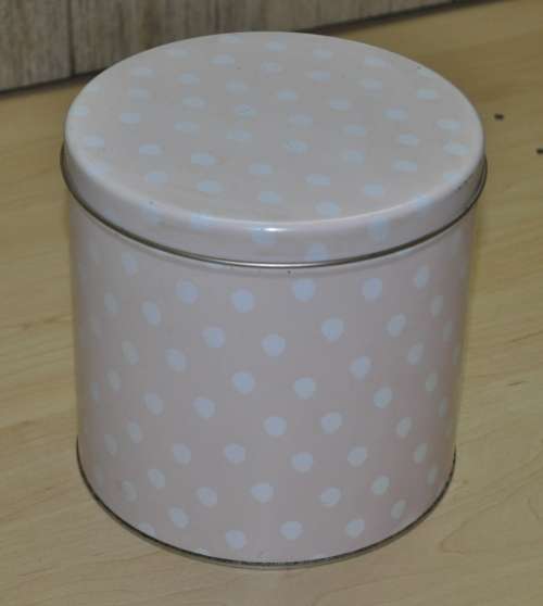 Vintage Pink General Storage Tin with White Polka Dots