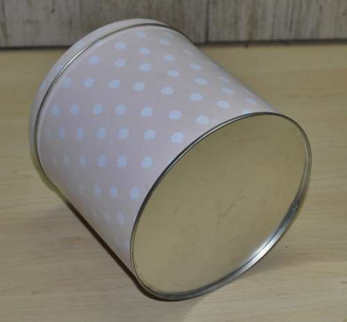 Vintage Pink General Storage Tin with White Polka Dots