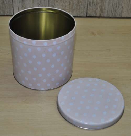 Vintage Pink General Storage Tin with White Polka Dots
