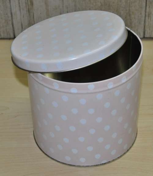 Vintage Pink General Storage Tin with White Polka Dots