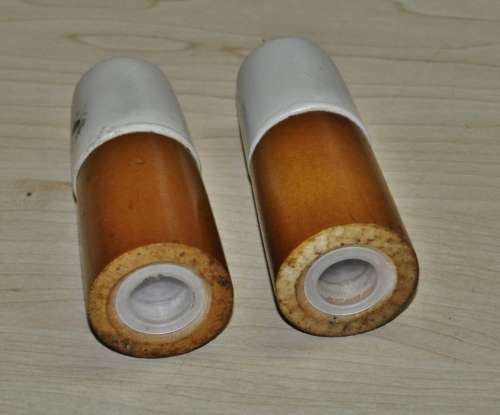 Retro Wood and Hand Painted Ceramic Top Salt and Pepper Shakers c1970