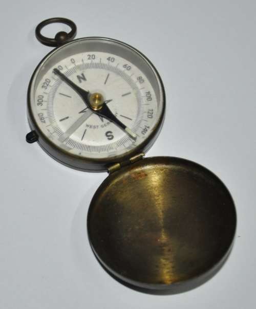 Vintage Brass Fob Compass with Sliding Lock made in West Germany c1950