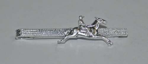 Vintage Silver Tone Horse Racing Tie Bar