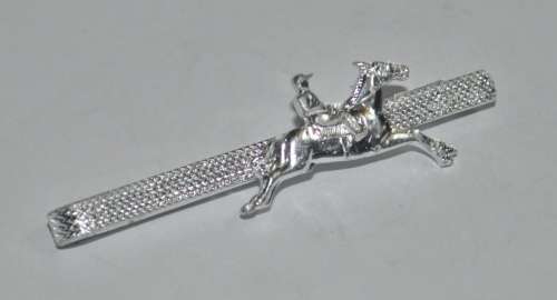 Vintage Silver Tone Horse Racing Tie Bar