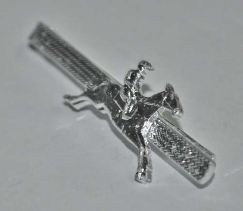 Vintage Silver Tone Horse Racing Tie Bar