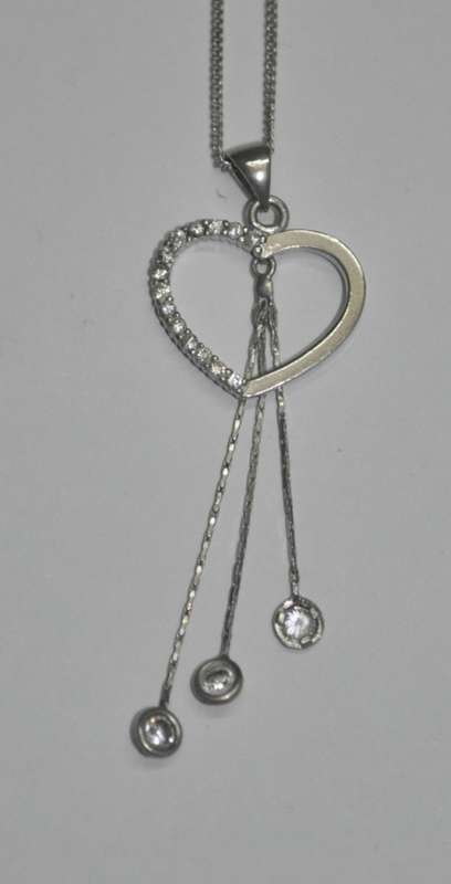 Vintage Middle Eastern YT900 Sterling Silver Heart and Crystal Pendant on 925 Silver Chain