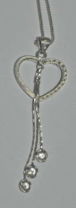 Vintage Middle Eastern YT900 Sterling Silver Heart and Crystal Pendant on 925 Silver Chain
