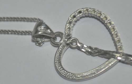 Vintage Middle Eastern YT900 Sterling Silver Heart and Crystal Pendant on 925 Silver Chain