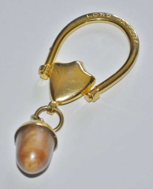 Vintage Gold Tone Lord Patent Acorn Key Ring Made in Italy c1940