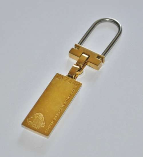 Vintage South African Mint Co. Gold Plated Ingot (numbered ZA7442) Key Ring Key Chain
