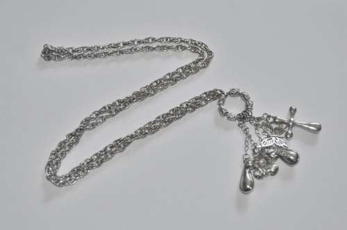 Vintage Silver Tone Dangling Charms Pendant, Necklace