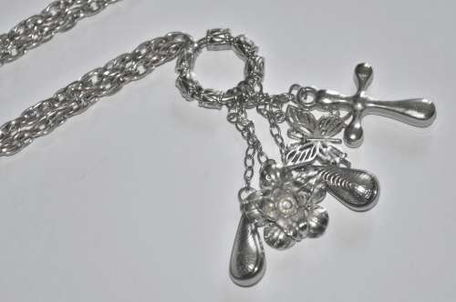 Vintage Silver Tone Dangling Charms Pendant, Necklace
