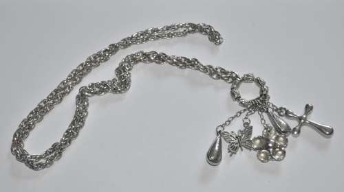 Vintage Silver Tone Dangling Charms Pendant, Necklace
