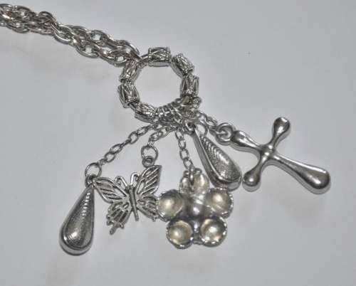 Vintage Silver Tone Dangling Charms Pendant, Necklace