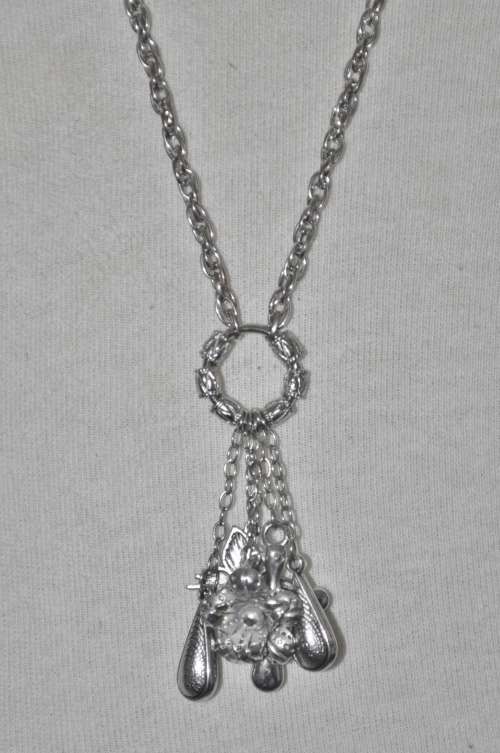Vintage Silver Tone Dangling Charms Pendant, Necklace
