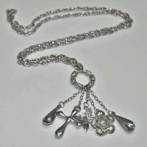 Vintage Silver Tone Dangling Charms Pendant, Necklace