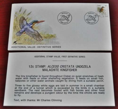 Kingfisher Ciskei 1985 First Day Cover