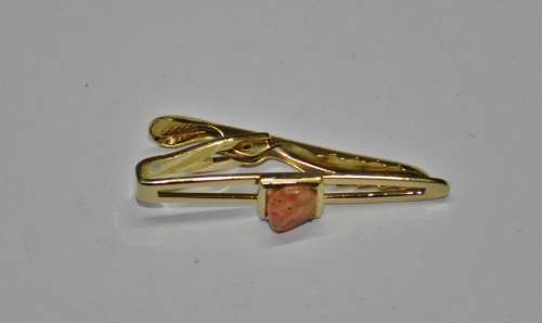 Vintage Gold Tone and Agate Nippy-Clip Tie Clip Made in England by Stratton in original box