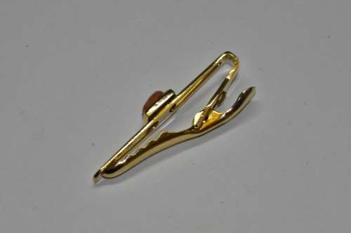 Vintage Gold Tone and Agate Nippy-Clip Tie Clip Made in England by Stratton in original box