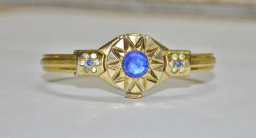 Vintage Swiss Made Cardinal 17 Jewel Gold Plated and Rhinestone Ladies Clamper Bracelet Watch