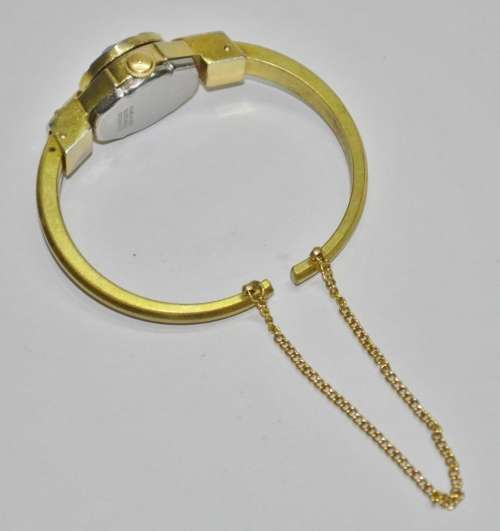 Vintage Swiss Made Cardinal 17 Jewel Gold Plated and Rhinestone Ladies Clamper Bracelet Watch