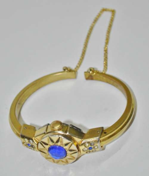Vintage Swiss Made Cardinal 17 Jewel Gold Plated and Rhinestone Ladies Clamper Bracelet Watch