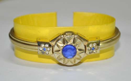 Vintage Swiss Made Cardinal 17 Jewel Gold Plated and Rhinestone Ladies Clamper Bracelet Watch
