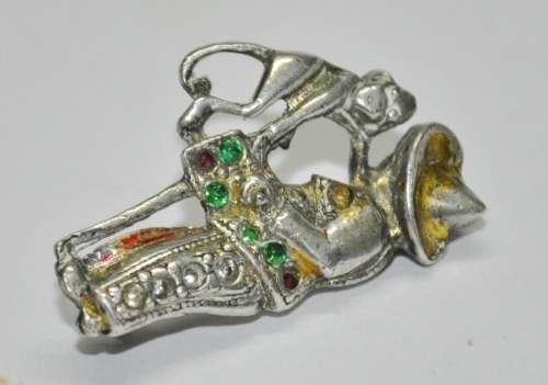 Vintage Silver Tone and Rhinestone Organ Grinder and Monkey Brooch Pin