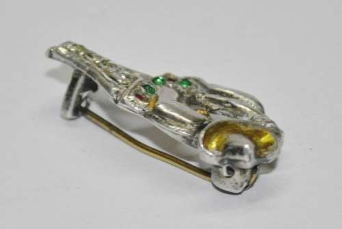 Vintage Silver Tone and Rhinestone Organ Grinder and Monkey Brooch Pin