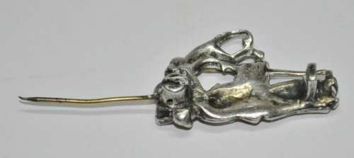 Vintage Silver Tone and Rhinestone Organ Grinder and Monkey Brooch Pin