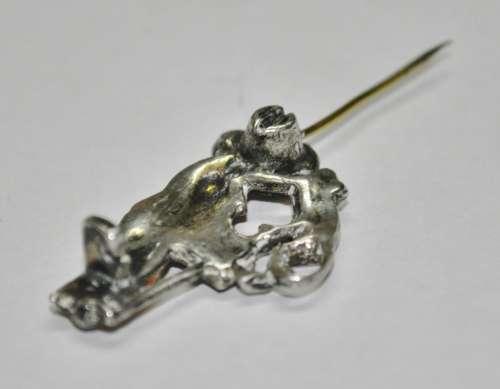 Vintage Silver Tone and Rhinestone Organ Grinder and Monkey Brooch Pin