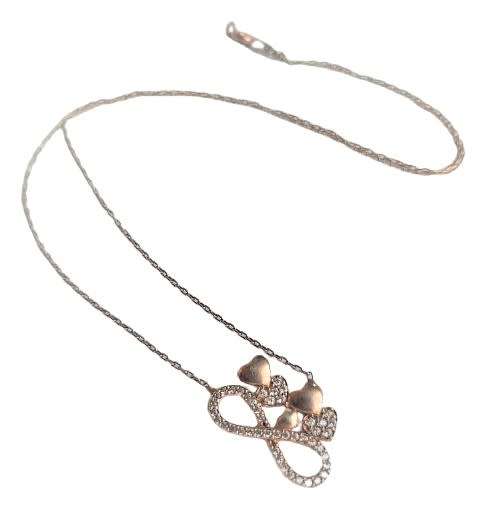 Vintage Rose Gold Plated 925 silver Love and Infinity Pendant Necklace