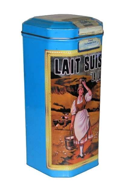 Vintage, collectible Nestlé Dessert Cream Tin with French Advertising `Lai Suisse La Laitiere`